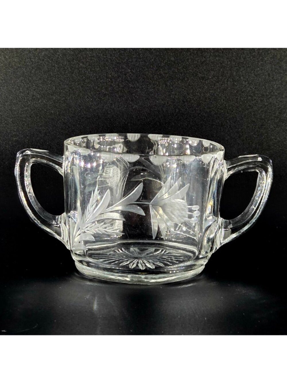Vintage Etched Thistle Crystal Creamer Sugar Bowl Set MidCentury American Design - Picture 3 of 7